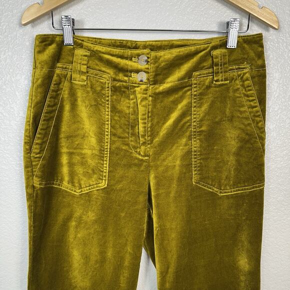 Maeve Anthropologie Women’s Naomi Chartreuse Velvet Trouser Pants Size 8 - Picture 5 of 15